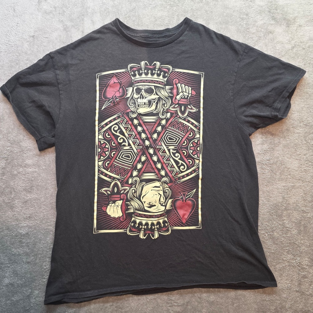 DM Shirt Mens L Black Skull King Playing Card Graphic T-Shirt Gothic Poker